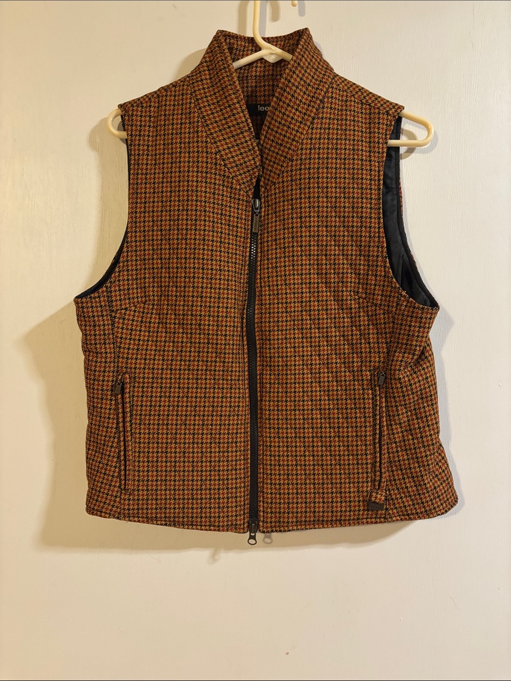 Equestrian Houndstooth Zip Vest in Brown for Women large
